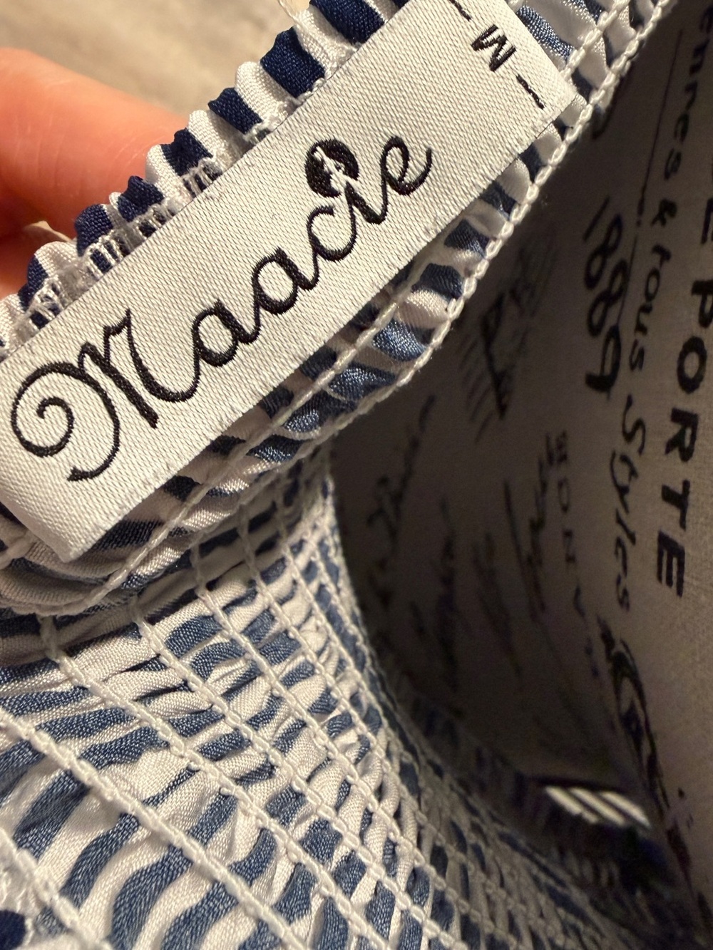 Maacie Maternity Dress-Medium Blue White Stripe Bow Front Midi - Picture 7 of 7